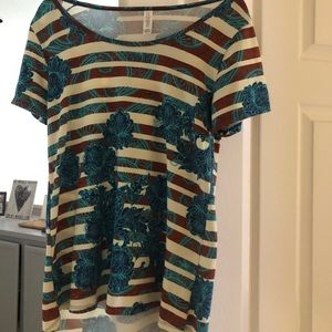 LuLaRoe Classic T Teal Stripes and Roses
